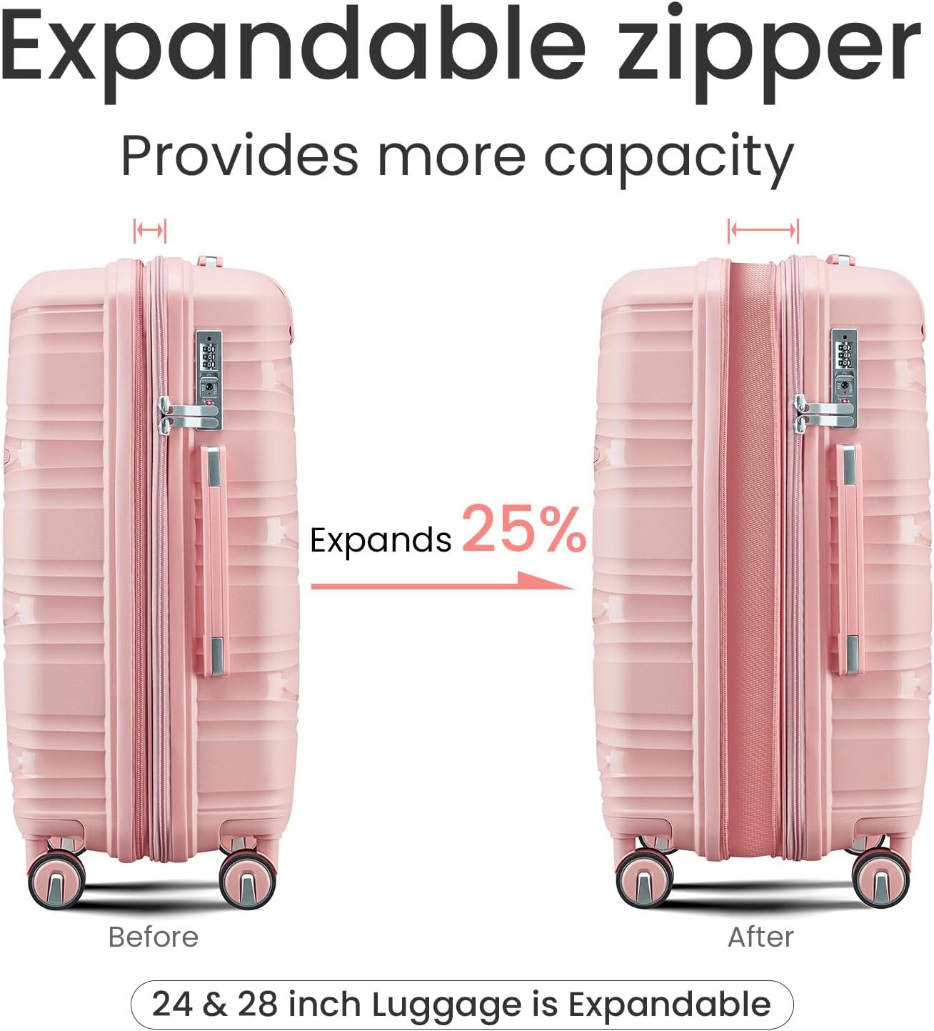Xurwiin 4-Piece Expandable Stylish Spinner Luggage - Pink