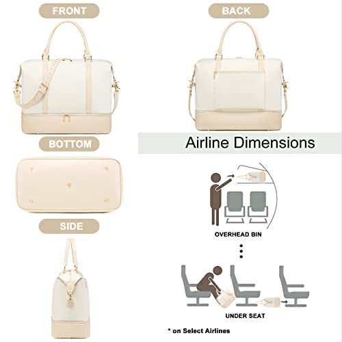 Chic Women's Weekender with Shoe Pocket - White & Cream