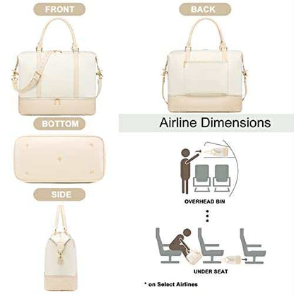 Chic Women's Weekender with Shoe Pocket - White & Cream