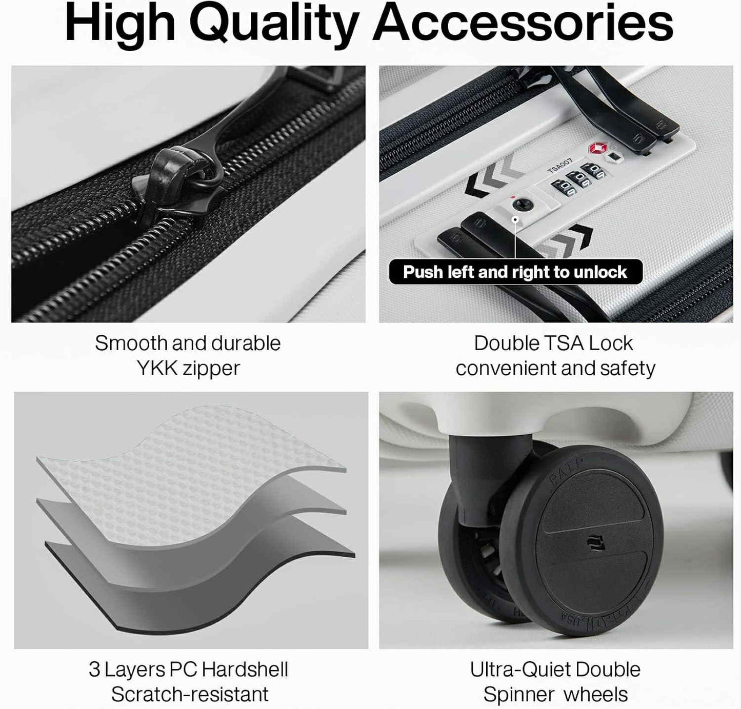 HANKE 20" Carry-On Luggage with Front Pocket - Easy Access - White