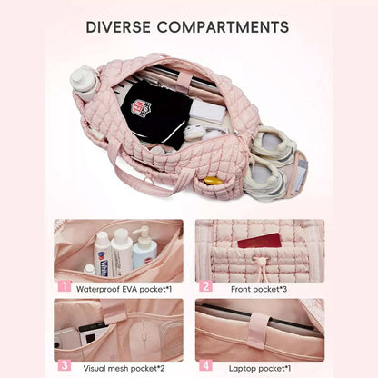 CLUCI Lux Quilted Weekender Bag with Shoe Compartment - Pink