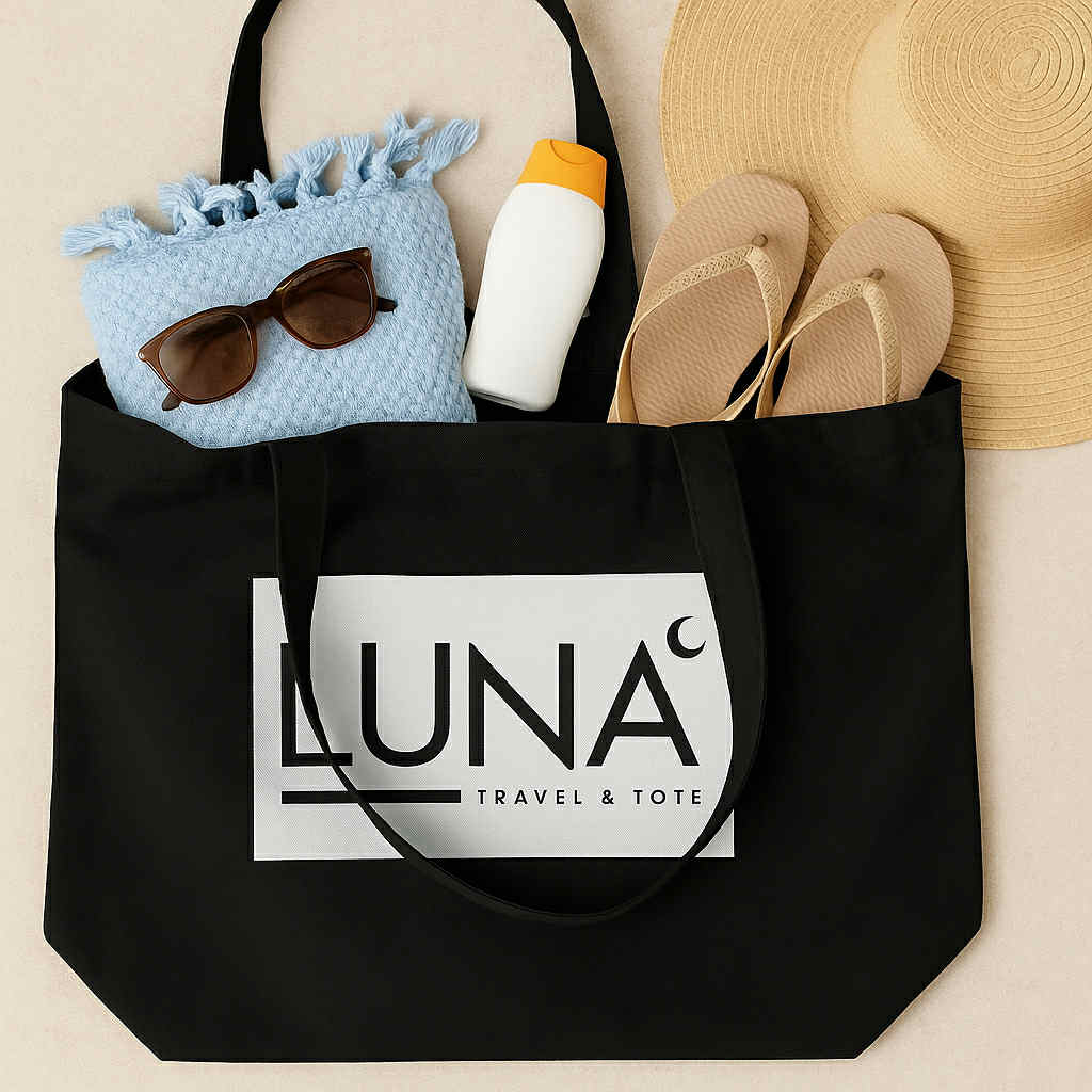 Large Eco Tote with Sleek Black/White Luna Travel & Tote Logo