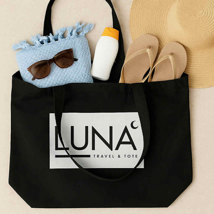 Large Eco Tote with Sleek Black/White Luna Travel & Tote Logo
