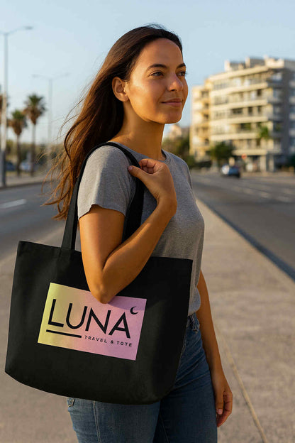 Large Eco Tote with Chic Pink/Yellow Luna Travel & Tote Logo