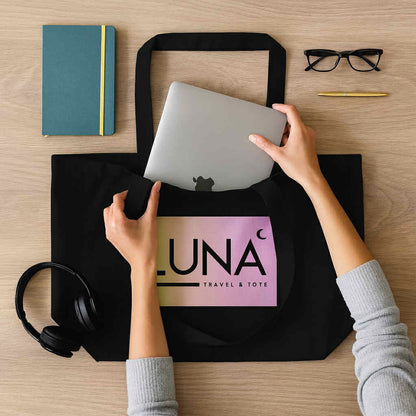 Large Eco Tote with Chic Pink/Yellow Luna Travel & Tote Logo