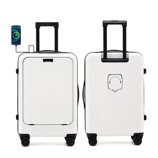 URBAN EXPLORER 20" Carry-On With USB/C Ports, Cup Holder & Front Access - White
