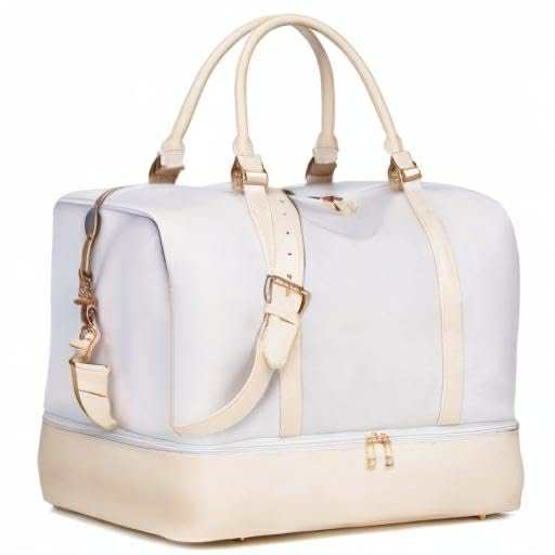Chic Women's Weekender with Shoe Pocket - White & Cream