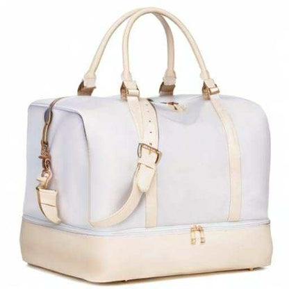 Chic Women's Weekender with Shoe Pocket - White & Cream