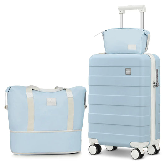 IMIOMO Sleek 20” Spinner Carry-On with TSA Lock - 3 Piece Set - Blue
