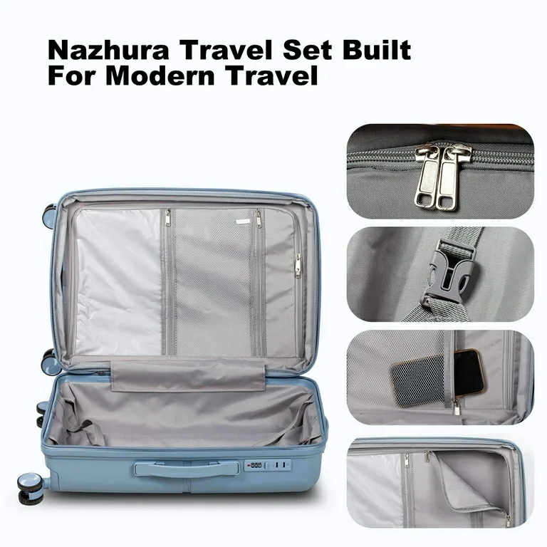 NAZHURA Lightweight Luggage Set 3-Piece with TSA Lock - Blue
