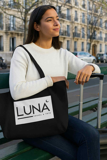 Large Eco Tote with Sleek Black/White Luna Travel & Tote Logo