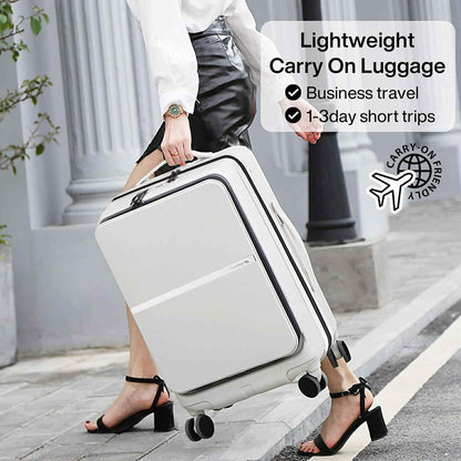 HANKE 20" Carry-On Luggage with Front Pocket - Easy Access - White