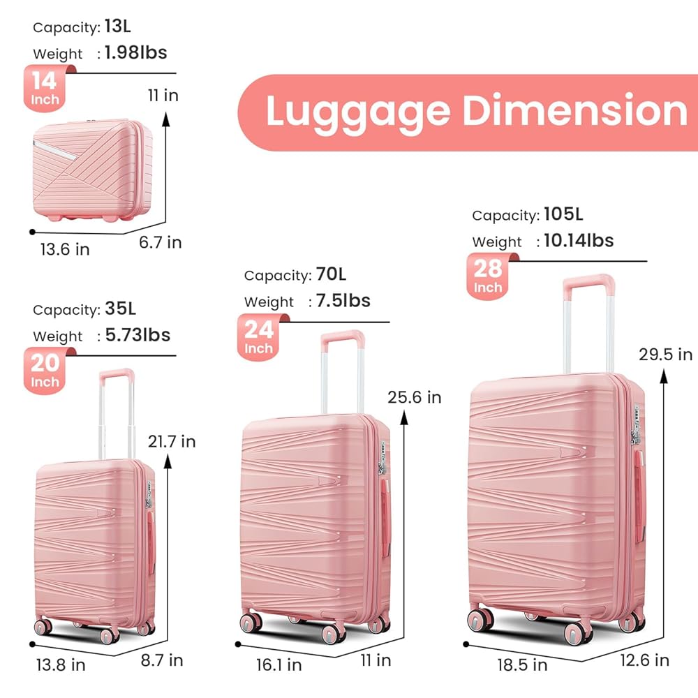Xurwiin 4-Piece Expandable Stylish Spinner Luggage - Pink