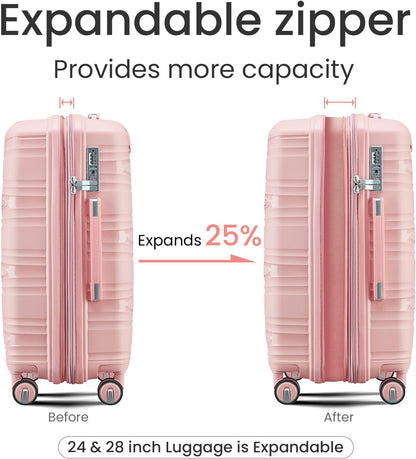 Xurwiin 4-Piece Expandable Stylish Spinner Luggage - Pink