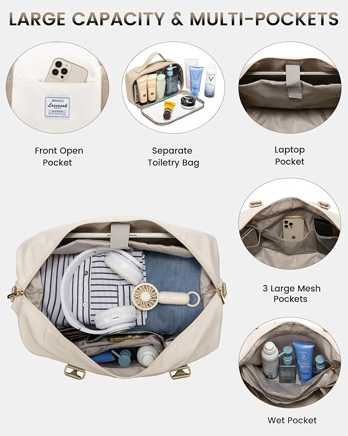 LOVEVOOK Weekender Travel Bag with Toiletry Bag & Shoe Compartment