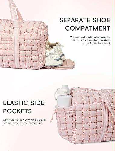 CLUCI Lux Quilted Weekender Bag with Shoe Compartment - Pink