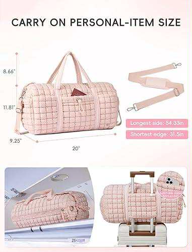 CLUCI Lux Quilted Weekender Bag with Shoe Compartment - Pink