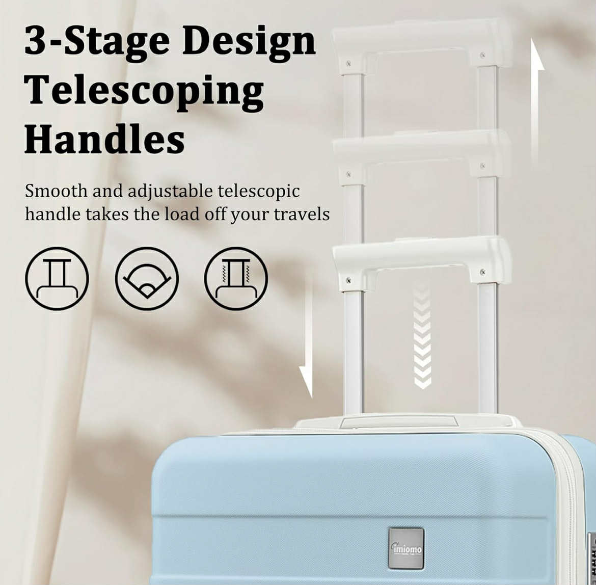 IMIOMO Sleek 20” Spinner Carry-On with TSA Lock - 3 Piece Set - Blue