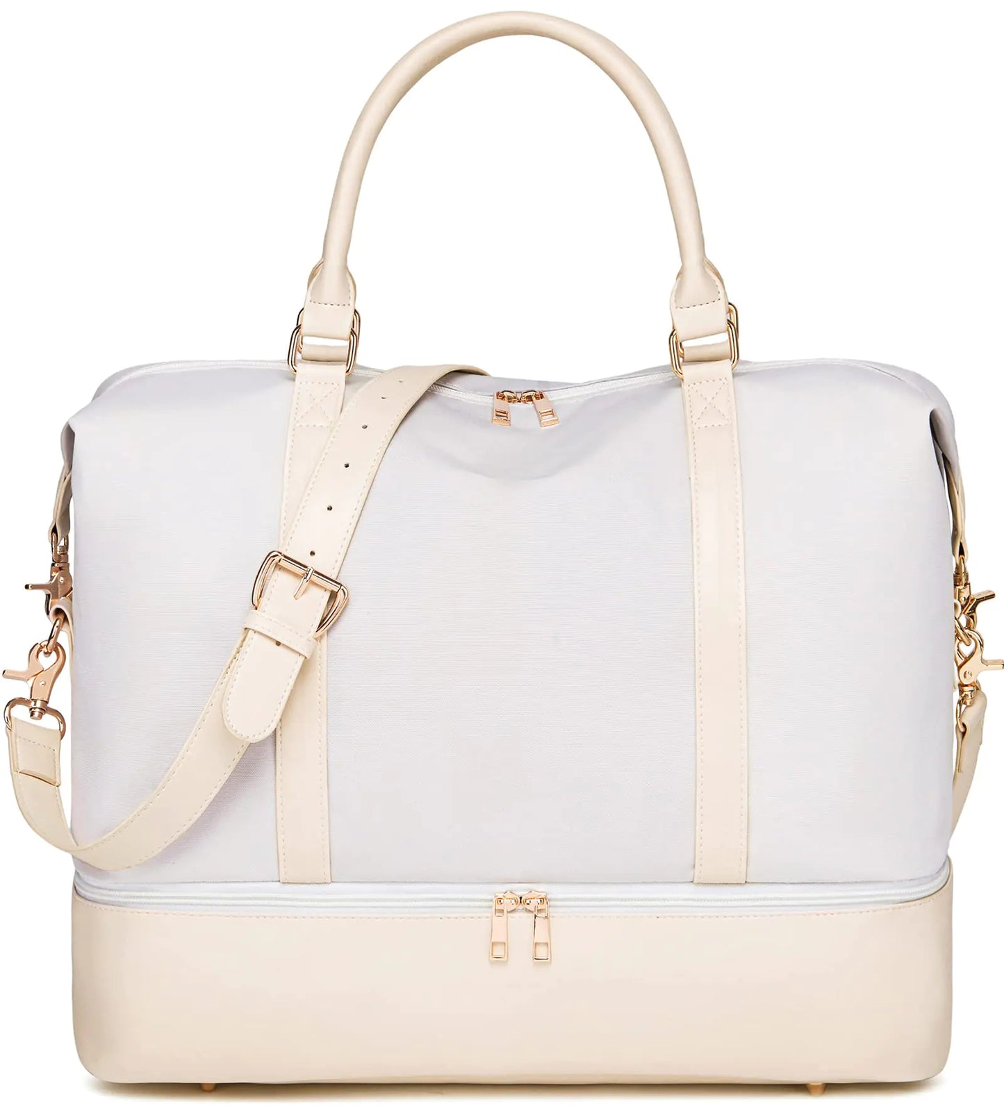 Chic Women's Weekender with Shoe Pocket - White & Cream