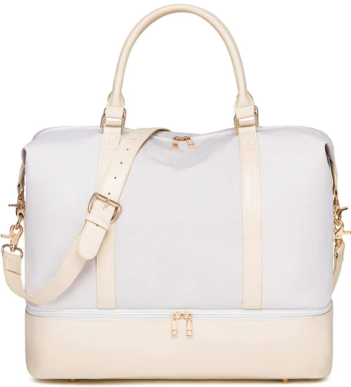 Chic Women's Weekender with Shoe Pocket - White & Cream
