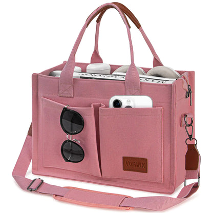VOFANK Chic Zippered Canvas Multipocket Work Tote - Pink
