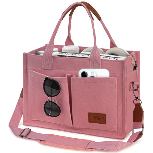 VOFANK Chic Zippered Canvas Multipocket Work Tote - Pink