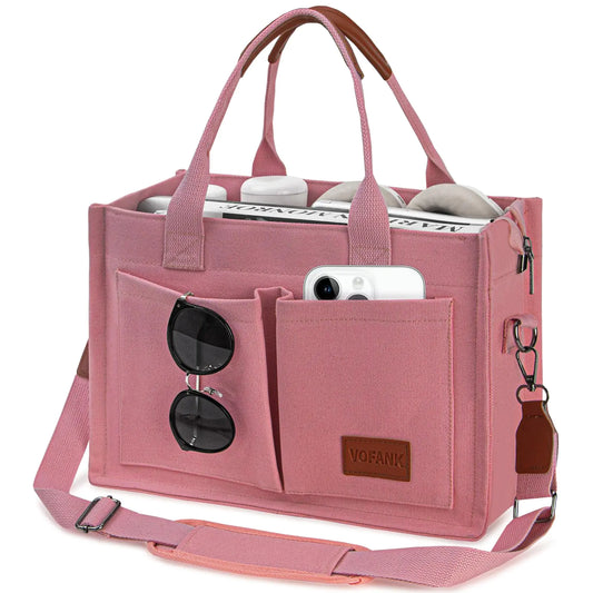 VOFANK Chic Zippered Canvas Multipocket Work Tote - Pink