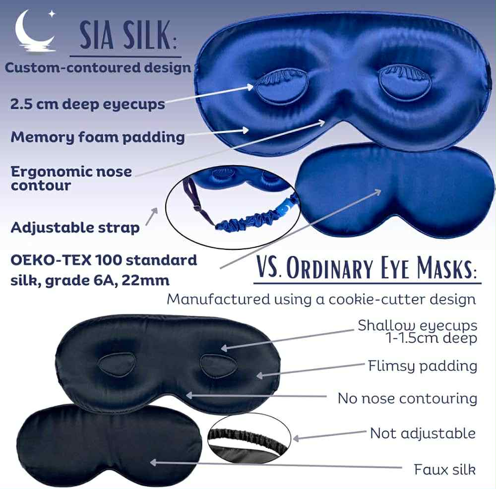 Sia 100% Silk Sleep Mask – Total Blackout & Lash-Friendly Luxury