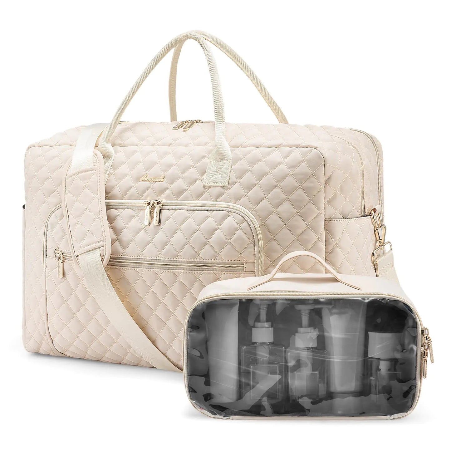 LOVEVOOK Quilted Weekender with Laptop Compartment and Toiletry Bag
