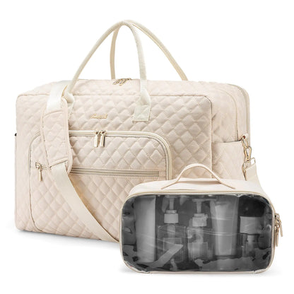 LOVEVOOK Quilted Weekender with Laptop Compartment and Toiletry Bag