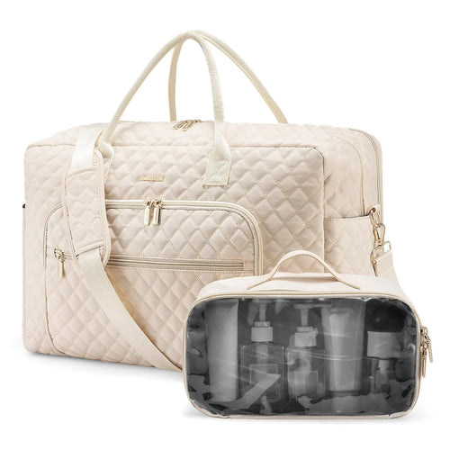 LOVEVOOK Quilted Weekender with Laptop Compartment and Toiletry Bag