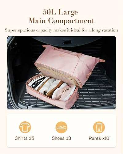 MISSNINE Stylish Expandable Weekender with Shoe Pocket - Pink