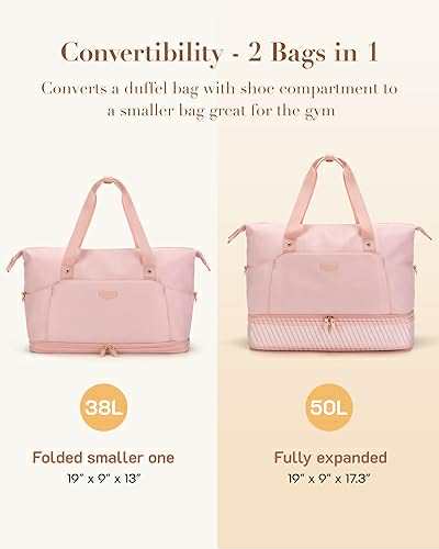 MISSNINE Stylish Expandable Weekender with Shoe Pocket - Pink