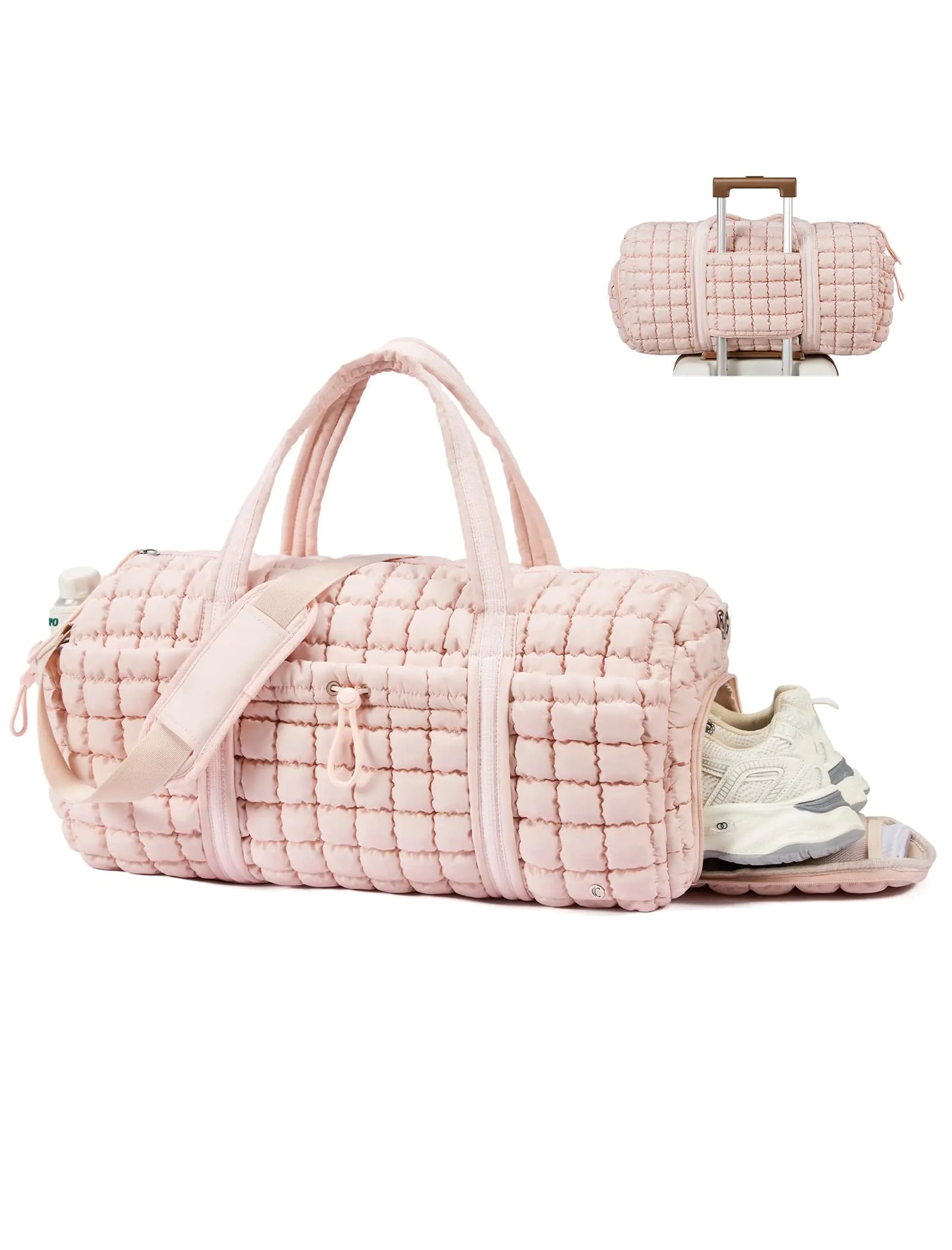 CLUCI Lux Quilted Weekender Bag with Shoe Compartment - Pink