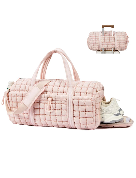 CLUCI Lux Quilted Weekender Bag with Shoe Compartment - Pink