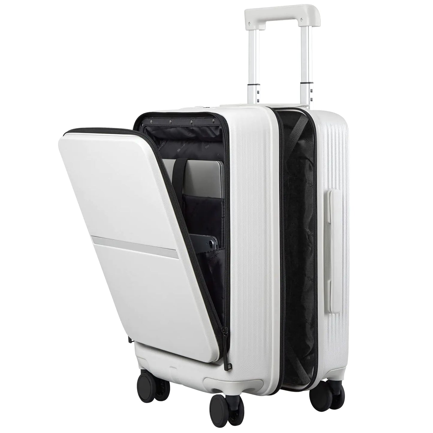HANKE 20" Carry-On Luggage with Front Pocket - Easy Access - White