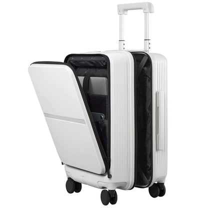 HANKE 20" Carry-On Luggage with Front Pocket - Easy Access - White