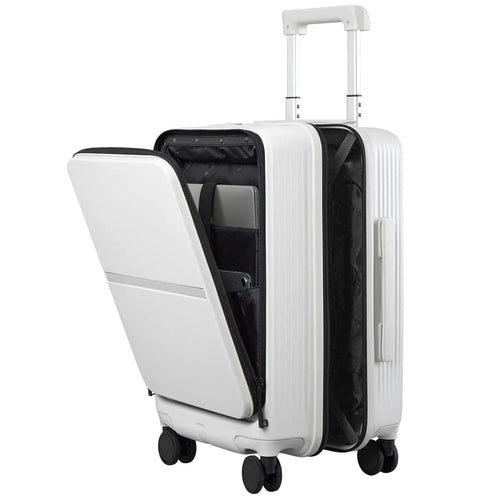 HANKE 20" Carry-On Luggage with Front Pocket - Easy Access - White