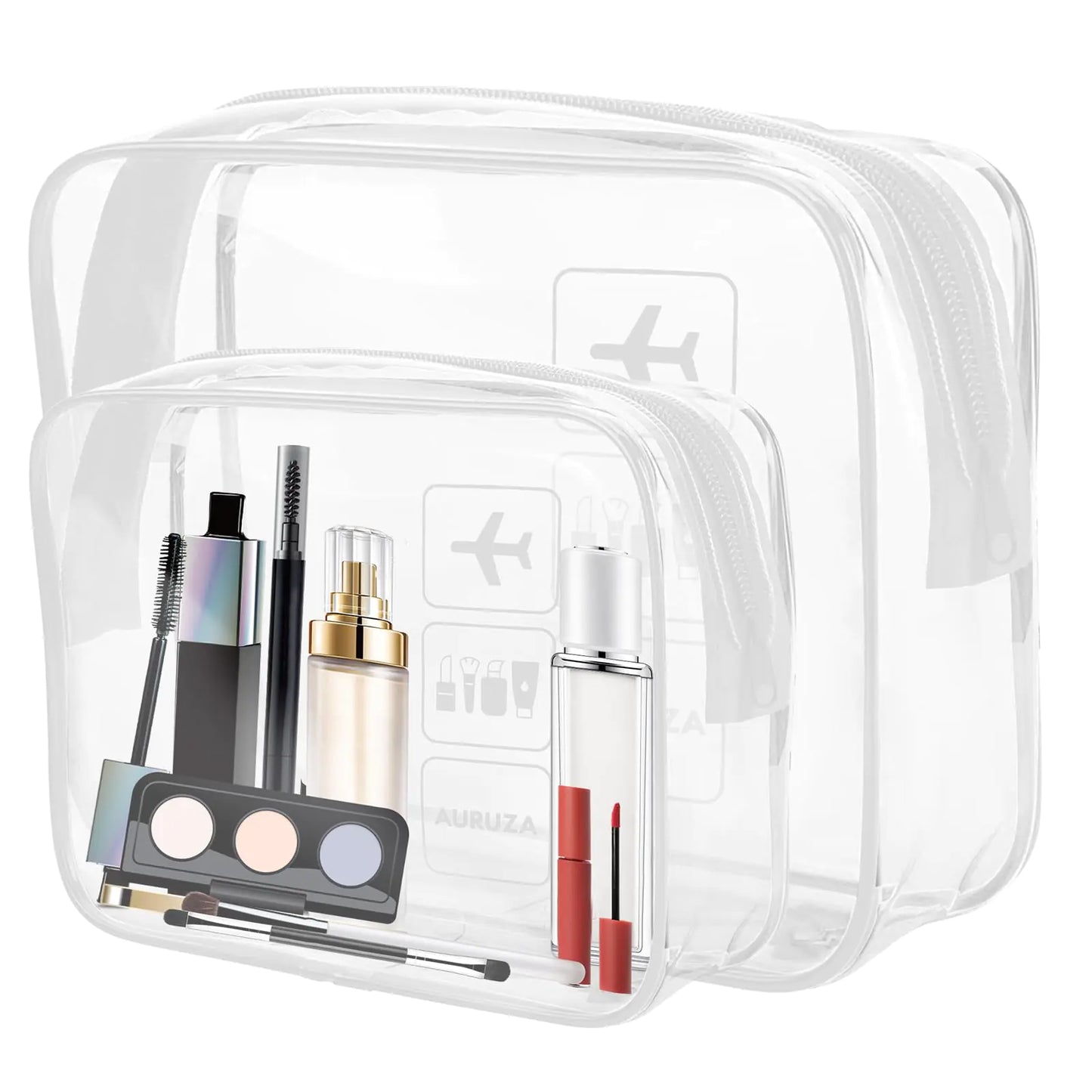 AURUZA 2-pack Clear Toiletry & Makeup Bag Set TSA Approved