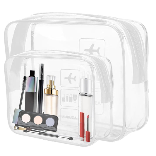 AURUZA 2-pack Clear Toiletry & Makeup Bag Set TSA Approved