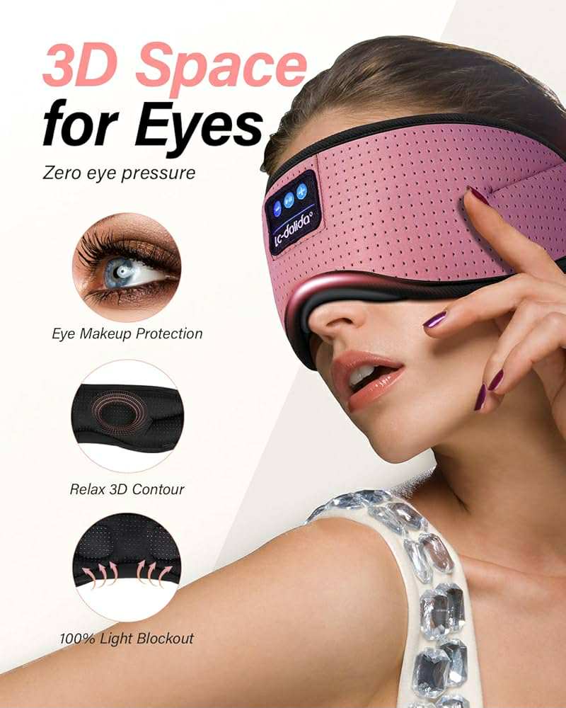 Sleep Mask 3D White Noise Sounds Inbulit or Connect Bluetooth Playlist