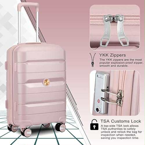 SOMAGO 3-Piece Spinner Luggage Set with TSA Lock – Nude Pink