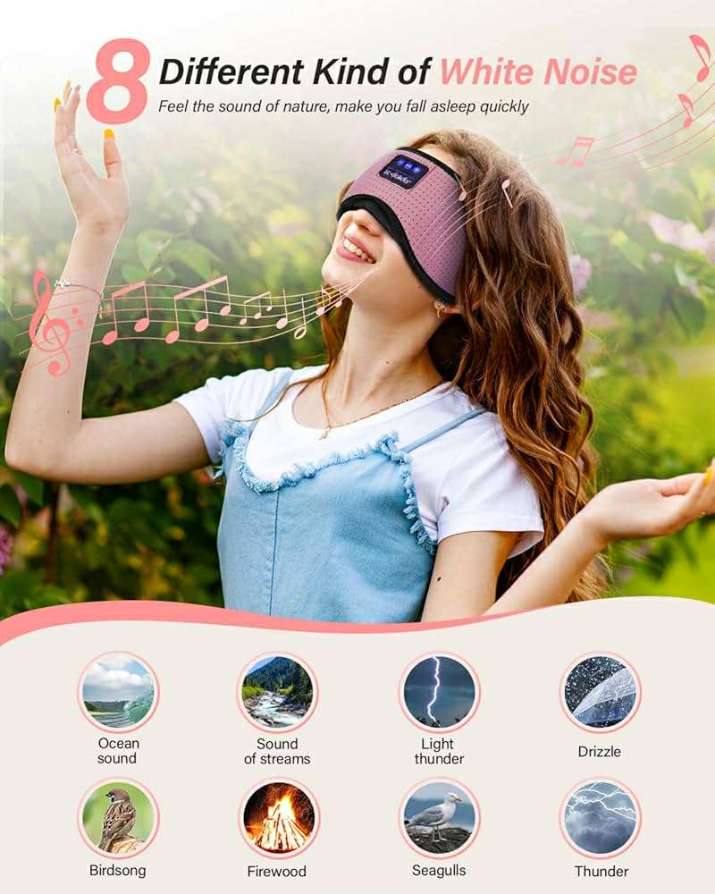 Sleep Mask 3D White Noise Sounds Inbulit or Connect Bluetooth Playlist