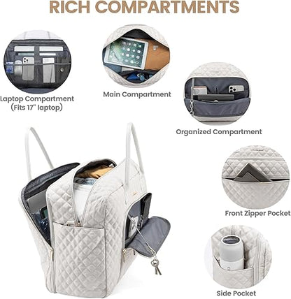 LOVEVOOK Quilted Weekender with Laptop Compartment and Toiletry Bag