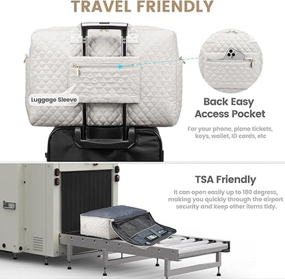 LOVEVOOK Quilted Weekender with Laptop Compartment and Toiletry Bag
