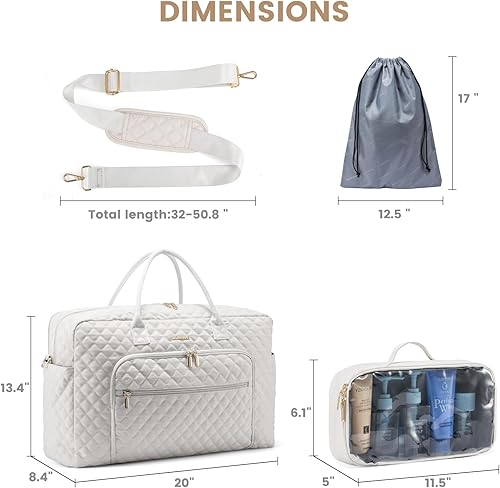 LOVEVOOK Quilted Weekender with Laptop Compartment and Toiletry Bag