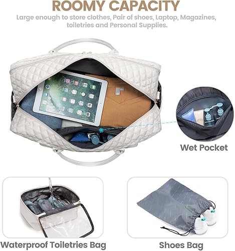 LOVEVOOK Quilted Weekender with Laptop Compartment and Toiletry Bag