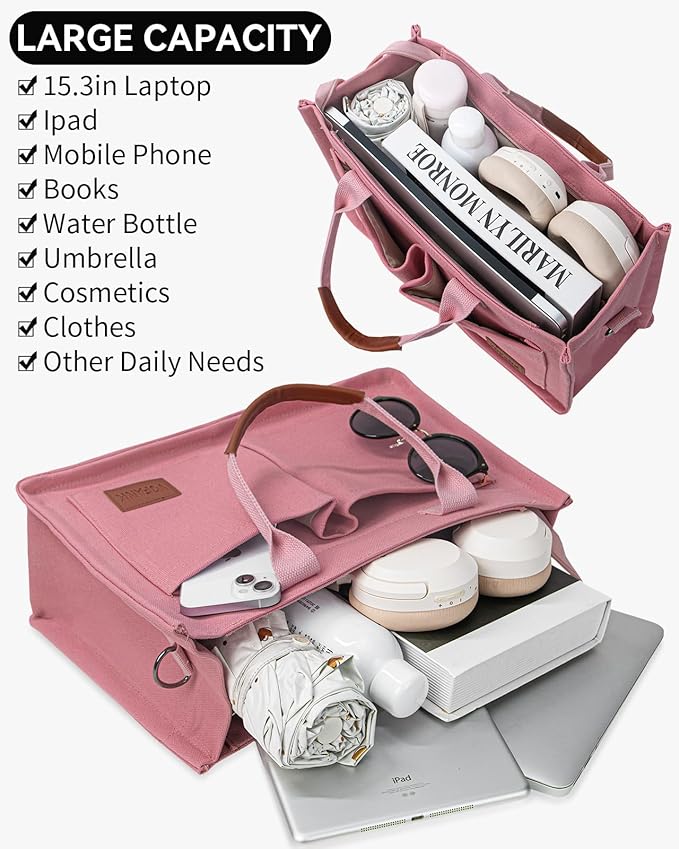 VOFANK Chic Zippered Canvas Multipocket Work Tote - Pink