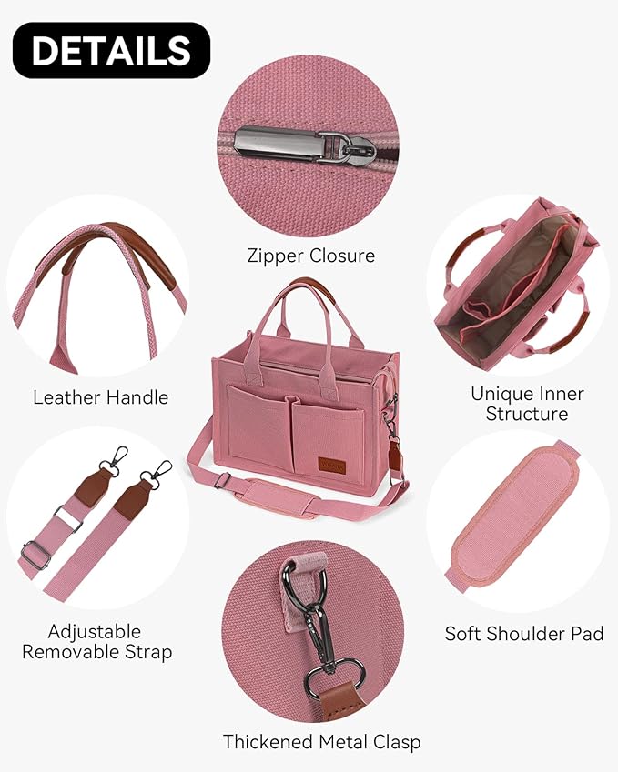 VOFANK Chic Zippered Canvas Multipocket Work Tote - Pink