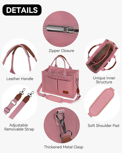 VOFANK Chic Zippered Canvas Multipocket Work Tote - Pink